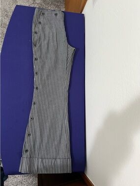 Facconable Gray Pinstripe Button-Detail Trousers For Women